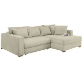luma-home Dauerschlaf-Ecksofa Federkern Couch Bettkasten mit Cordstoff Beige Grau & Beige