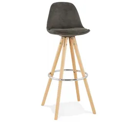 Barhocker MARKA mit Sitzpolsterung | Hoher Barstuhl aus Holz und Mikrofaser | Bequemer Küchenstuhl mit Rückenlehne | Kadima Design