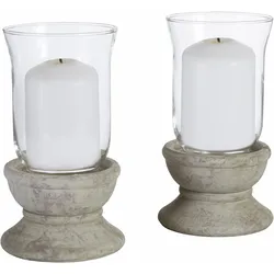 Windlicht HOME AFFAIRE "Antik-Windlicht", grau, B:11cm H:22cm T:11cm, Keramik, Glas, Kerzenhalter
