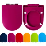 Giural Toilettendeckel D Form WC Sitz Mit Absenkautomatik, Farbe Toilettendeckel Aus PP, Klobrille Viele Bunte Motive, Hoher Sitzkomfort, Einfache Zu Reinigen,36 * 44.5Cm,Fuchsia