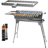 Holzkohlengrill Mangal Grill Edelstahl – Tragbarer Klappgrill mit Ascheschublade, 14 Edelstahl-Spießen, Grillrost & Grillreiniger – BBQ für Garten, Terrasse & Camping (mit Spießdreher)