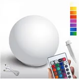 @tec Solarleuchte Kunststoff Ø 30 cm inkl. Akku und USB-Ladung weiß