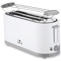 LENTZ 4-Scheiben Toaster 1400 Watt COOL TOUCH Langschlitztoaster mit Brötchenaufsatz Krümelschublade Abbrechen-, Auftau-, Aufwärm-Funktion (weiß)