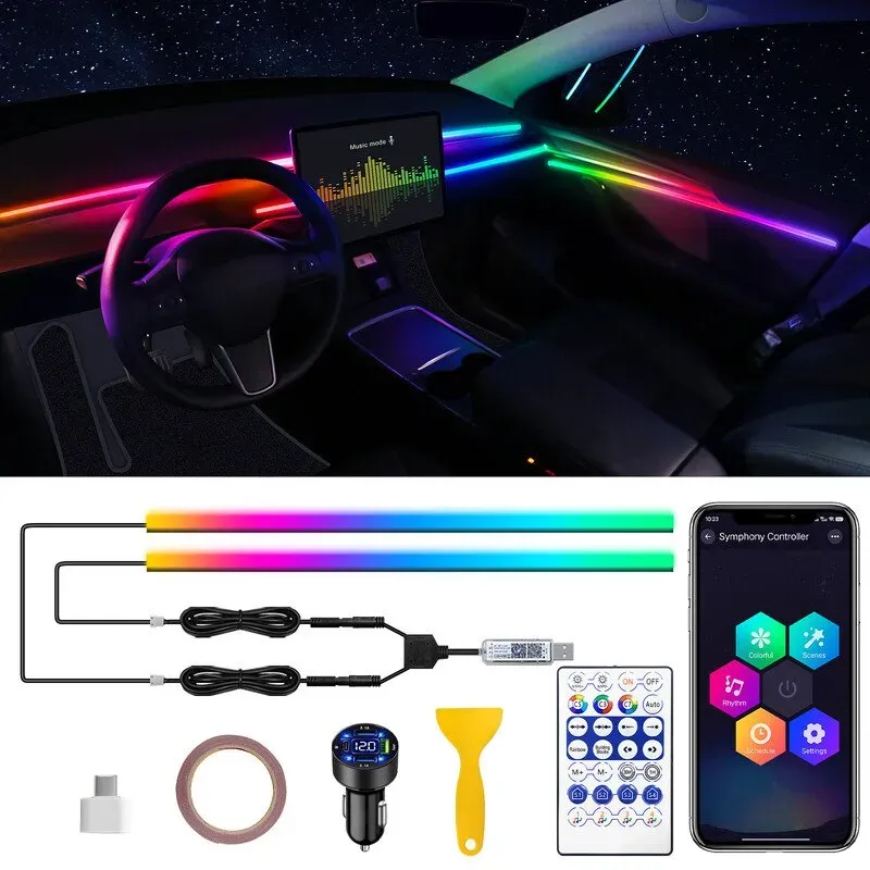Dreamcolor Acryl LED-Innenbeleuchtung fürs Auto mit USB/Typ-C, RGB 2-in-1 mit 110,2 Zoll LED-Streifen, dynamische Musik-Synchronisation und Neon-Ambientebeleuchtung