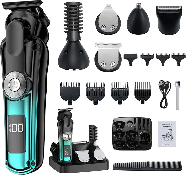 komingdon Barttrimmer für Herren, Ein All-in-One-Haartrimmer für Herren, Bart, Gesicht, Nase, Ohren und Körper, Elektrischer Herren-Haartrimmer, Grooming-Set, USB wiederaufladbar, kabellos, LED-Display, Geschenk zum Vaterstag für Ihn, ideales Geschenk zur Feiertagszeit, blau