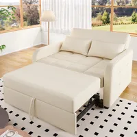 Merax Schlafsofa 2-Sitzer Sofa mit Schlaffunktion | 180x127 cm, Modernes Klappsofa 3-in-1 Schlafcouch mit Verstellbarer Rückenlehne, Leinenstoff, Kleines Sofabett für Wohnzimmer/Wohnung, Beige