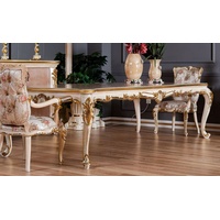 Casa Padrino Luxus Barock Esstisch Beige / Weiß / Gold - Prunkvoller Massivholz Esszimmertisch im Barockstil - Barock Esszimmer Möbel