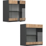 Vicco Glashängeschrank Küchenschrank Küchenmöbel R-Line J-Shape Anthrazit Eiche 60 cm modern