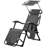 CampFeuer Sonnenliege mit Dach 200 x 70 x 30 cm Anthrazit
