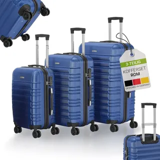 Juskys Hartschale Kofferset Reisekoffer 3 teilig - Zahlenschloss, 360° Rollen, Teleskopgriff, - Blau