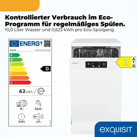 Exquisit GSP9109-451D Unterbau-Geschirrspüler (Unterbaugerät, 450 mm, Weiß)
