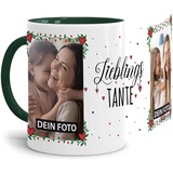 Tasse - Lieblings-Tante - zum selbst Gestalten mit zwei Fotos - Fototasse für die Tante - Keramik, Innen & Henkel Dunkelgrün, 300 ml