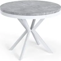 Runder Ausziehbarer Esstisch - Loft Style Tisch mit Weißen Metallbeinen - 100 bis 180 cm - Industrieller Tisch für Wohnzimmer - Kompakt - 100 cm ...