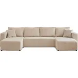 best mobilier Topaze - 7-Sitzer wohnlandschaft u-form - schlaffunktion und Bettkasten - Cord Beige