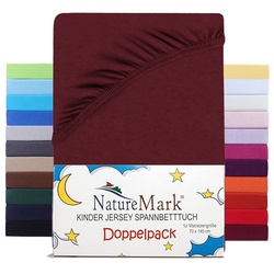 Spannbettlaken Jersey Spannbettlaken, NatureMark, 100% Baumwolle, Gummizug: rundum, (2 Stück), Kinder Spannbetttuch, für Baby-/Kinderbett, 70x140 cm, Bordeaux rot rot