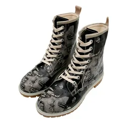 Schnürboots DOGO "Longe Boots Schnürstiefel Supper Blackwhite Damen Stiefeletten", Damen, Gr. 41, Normalschaft, schwarz, Lederimitat, Schuhe, Handgefertigt