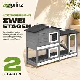 zooprinz Kleintierstall Rudy mit Auslauf 145 x 50 x 94 cm Grau