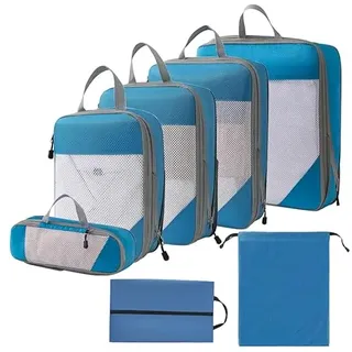 RUIOMII Organizer Koffer Packing Cubes,Travel Essentials Koffer Organizer Set Packing Cubes Backpack Kompression,Travel Organizer Kofferorganizer Packtaschen für Koffer(Blau, 7-Teiliges Set)