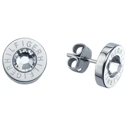 Paar Ohrstecker TOMMY HILFIGER "Schmuck Edelstahl Ohrschmuck Ohrringe HOLIDAY TREND", silber (edelstahlfarben, weiß), Ohrringe, Damen, Edelstahl, mit Kristallstein