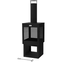 ML-Design Gartenkamin mit Schornstein 128x40 cm – eckiger Stahl-Terrassenofen mit Holzablage, Schürhaken und abnehmbarem Dach, ideal für Garten und
