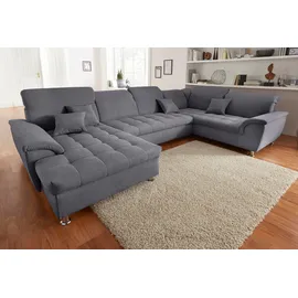 DOMO collection Wohnlandschaft DOMO COLLECTION "FRANZI mit Kopfteilverstellung, U-Form mit viel Platz, bequem", grau (dunkelgrau), B:352cm H:80cm T:214cm, Flachgewebe (100% Polyester);Chenille (100% Polyester), Sofas, Wohnlandschaft, XXL-Sofa, U-Form, belastbar bis