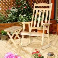 Outsunny Schaukelstuhl Holz mit Beistelltisch 2 tlg. Gartenstuhl Set Natur