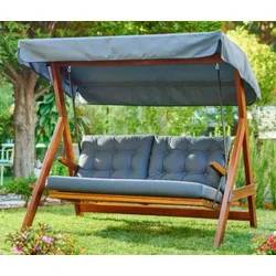 Casa Padrino Luxus Hollywood Schaukel Blau / Braun - Wetterfeste Garten Schaukel mit Sonnendach - Terrassen Möbel - Garten Möbel - Luxus Möbel - Luxus Garten Einrichtung