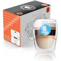BigDean Latte-Macchiato-Glas 6 Stück doppelwandige Latte Macchiato Gläser mit Henkel 300 ml, 6-tlg., Glas, Borosilikat Glas, Spülmaschinenfest, Lebensmittelecht weiß