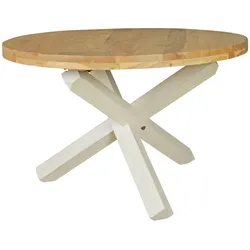 Kadima Design Esstisch `Teko`: Massivholz Rund, 120 cm Durchmesser, Akazie Holz, Kreuzbeine, Handgefertigt. Beige, 120x120x75 cm