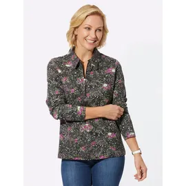 Witt Weiden Langarm-Poloshirt in schwarz-violett-bedruckt | Gr.: 54