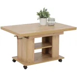 Hela Tische, Funktionscouchtisch Sofatisch Jakob, Holzoptik melaminbeschichtet, Eiche, höhenverstellbar 51-61cm, ausziehbar 90-142cm, auf Rollen