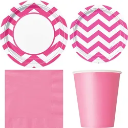 Partyset pink weiß Muster Einweggeschirr Geburtstagsdeko pinke Party Geschirr