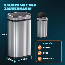 monzana Automatik Sensor Mülleimer 58 l Silber