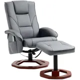 Homcom Massagesessel mit Hocker Fernsehsessel mit Liegefunktion 360° drehbar mit Seitentasche Kunstleder 73 x 83 x 106cm Dunkelgrau