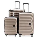 Hauptstadtkoffer Mitte - 3er Kofferset + Digitaler Luggage Tag - Reisetrolleys 55/68 / 77 cm + Kofferanhänger mit QR-Code, 4 Doppel-Rollen, Hartschale ABS, XL-Volumenerweiterung, TSA, Champagner