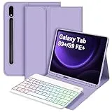Bettdow für Samsung Galaxy Tab S10+/S10 Plus Tastatur Hülle, QWERTZ Layout Abnehmbarer Beleuchtete Tastatur mit Hülle für Tab S10+/S9+/S9 Plus/S9 FE+/S9 FE Plus 12.4 Zoll, Lila