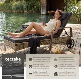 Tectake Rattan Sonnenliege 200 x 70 x 33 cm Grau