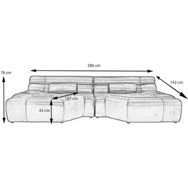 KAWOLA Big Sofa TARA Wohnlandschaft Leder cognac 286x75x148cm (B/H/T)