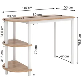 Vicco Freetown, 110 x 50 cm mit offene Ablagen Goldkraft Eiche/Weiß, - Gold