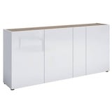 Xora Sideboard Eichefarben, Weiß Hochglanz - B/H/T ca. 203,00x92,00x40,00