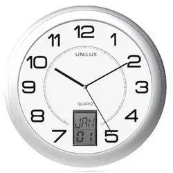 Wanduhr, 30,5cm, rund, silber, 100340853, digitale Angabe von Datum / Wochentag