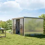Gfp Gerätehaus Metall Gartenhaus 256x256x212 cm Geräteschuppen mit Flachdach inkl. Schiebetür in anthrazit Schuppen wasserdicht -
