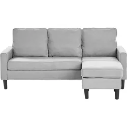 Sofa 3-Sitzer AVESTA Stoff Hellgrau mit Ottomane