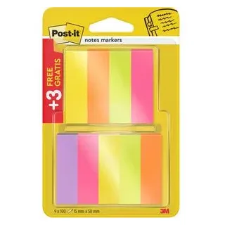 Post-it 6 + 3 GRATIS: Post-it® Page Marker neon Haftmarker farbsortiert 6x 100 Streifen + GRATIS 3x 100 Streifen