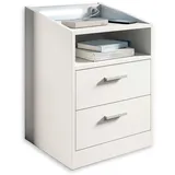 Stella Trading LUMO Nachttisch in Weiß - Funktionaler Nachtschrank mit USB-Anschluss und LED-Beleuchtung - 46 x 67 x 42 cm (B/H/T)