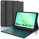 Occtingkind Hülle mit Tastatur für Samsung Galaxy Tab A11 8,7" (2025, SM-X133/X135) & Tab A9 8,7" (2023, SM-X110/X115) - Deutsche QWERTZ Tastatur mit 7-Farben Hintergrundbeleuchtung, Schwarz