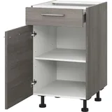 Unterschrank KOCHSTATION "KS-Trea US40", grau (eichefarben grau), B:40cm H:75cm T:56cm, Schränke, mit einem Auszug und einer Tür, Einlegeboden, Breite 40 cm, Höhe 75 cm
