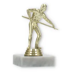 Pokal Kunststofffigur Billardspieler gold auf weißem Marmorsockel 12,0cm