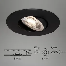 Briloner - 3er Set LED Einbaustrahler 230V, LED Strahler Badezimmer IP65, Deckenstrahler stufenlos dimmbar, Spots, Deckenspots, Badezimmerlampe, Schwarz, 90x42 mm (DxH)