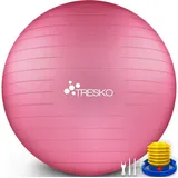 TRESKO Gymnastikball mit GRATIS Übungsposter inkl. Luftpumpe - 55cm, Pumpe, rosa